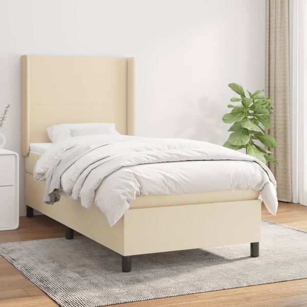 vidaXL Boxspringbett mit Matratze Creme 90x200 cm Stoff