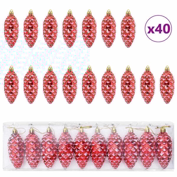 vidaXL Weihnachts-Tannenzapfen Ball 40 pcs Rot Kunststoff