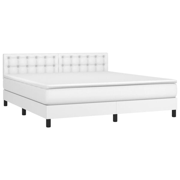 vidaXL Boxspringbett mit Matratze Wei&szlig; 180x200 cm Kunstleder