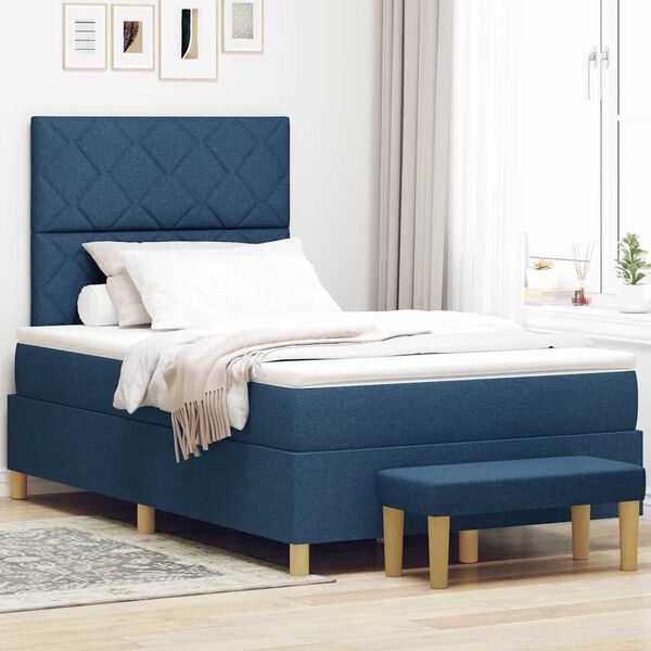 vidaXL Boxspringbett mit Matratze mit Kopfteil Blau 120 x 190 cm Stoff