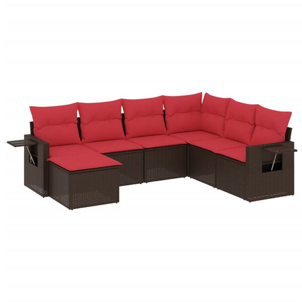 vidaXL 7-teiliges Gartensofa-Set mit Kissen, braun, Polyrattan