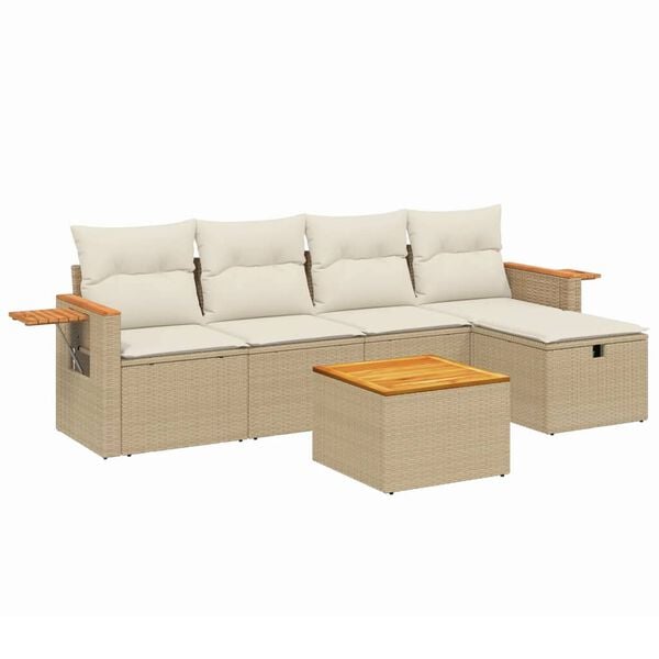 vidaXL 5-tlg. Garten-Sofagarnitur mit Kissen Beige Poly Rattan