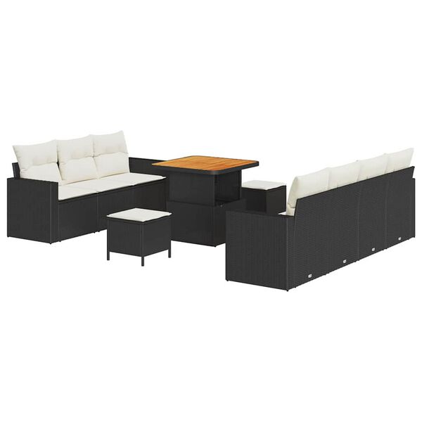 vidaXL Garten-Sofa-Set mit Kissen 10 pcs Schwarz und Creme