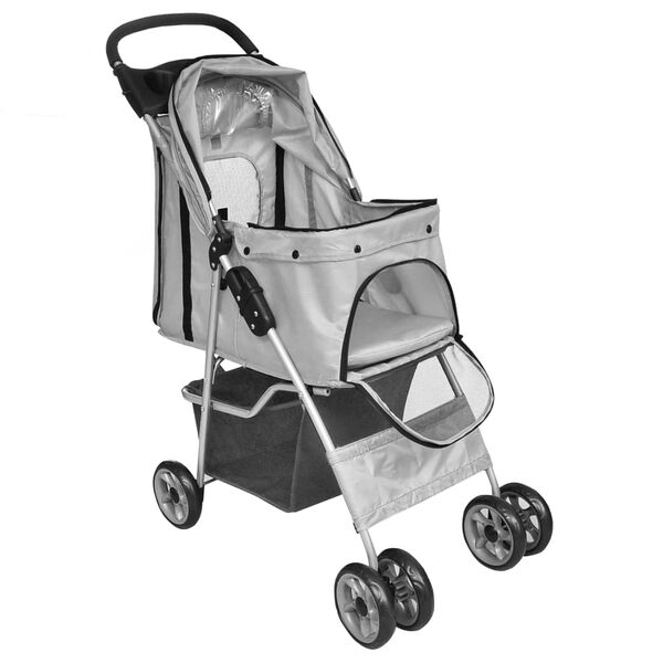 vidaXL Haustier-Buggy Hund/Katze Klappbarer Reisewagen Grau
