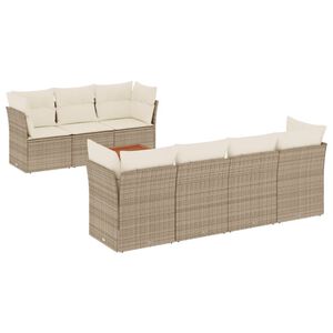 vidaXL 8-tlg. Garten-Sofagarnitur mit Kissen Beige Poly Rattan