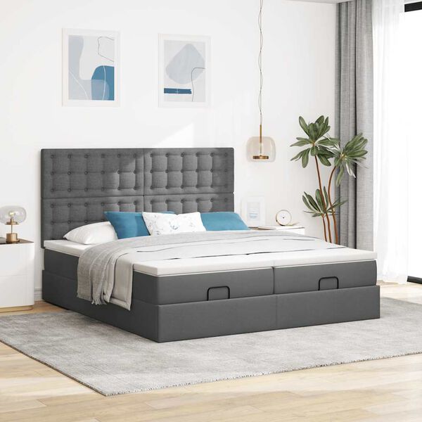 vidaXL Ottoman-Bett mit Matratzen & LEDs Dunkelgrau 180x200 cm Stoff