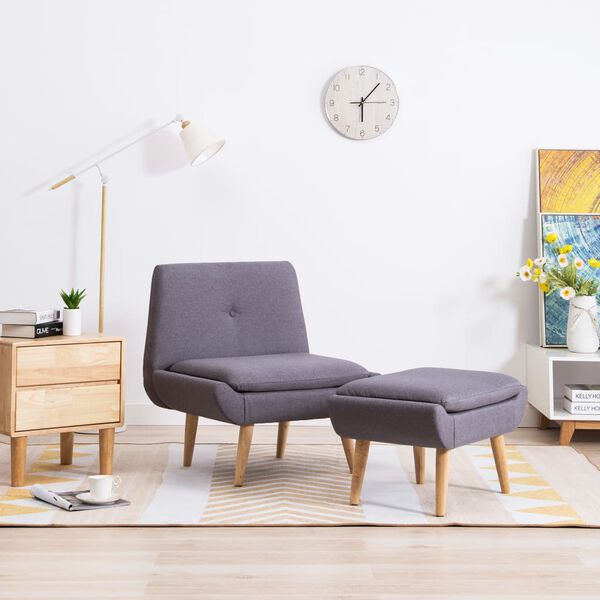 vidaXL Polsterstuhl mit Fu&szlig;hocker Grau Stoff