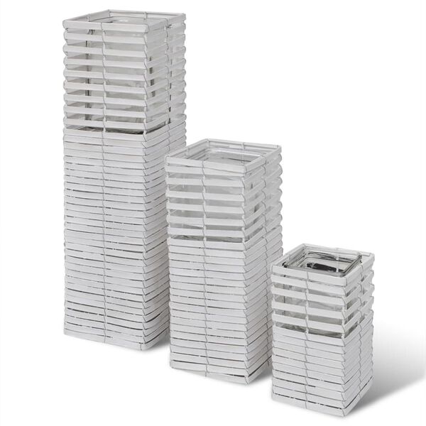 Handgewebte Kerzenhalter 3er-Set wei&szlig;