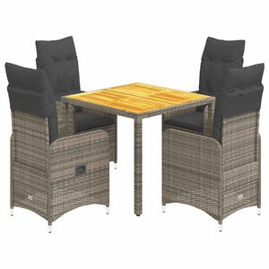 vidaXL 5-tlg. Garten-Bistro-Set mit Kissen Grau Poly Rattan