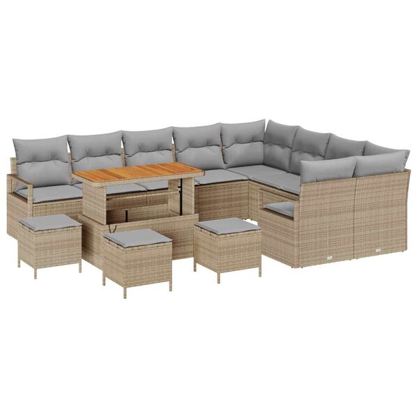 vidaXL Garten-Sofa-Set mit Kissen 13 pcs Beige Poly Rattan