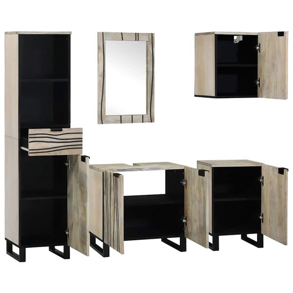 vidaXL Badezimmerm&ouml;bel-Set mit Regal 5 pcs Walnussbraun Holzwerkstoff