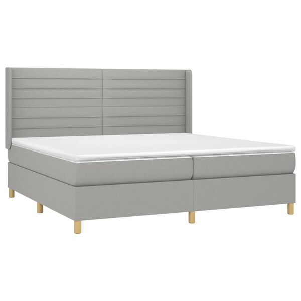 vidaXL Boxspringbett mit Matratze & LED Hellgrau 200x200 cm Stoff