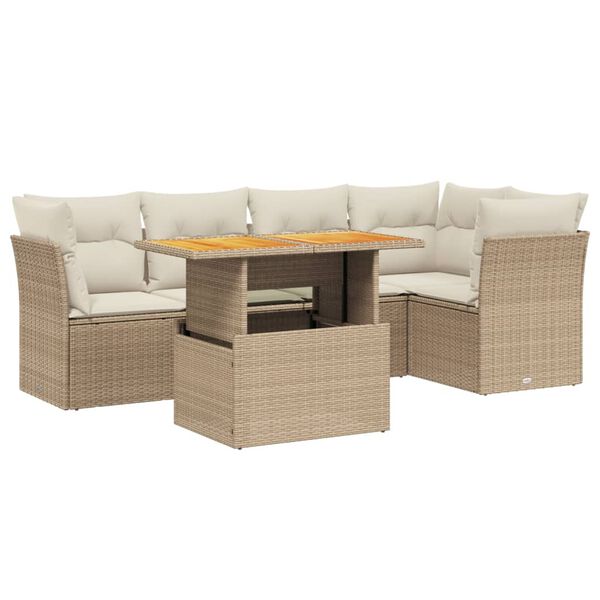 vidaXL 5-tlg. Garten-Sofagarnitur mit Kissen Beige Poly Rattan