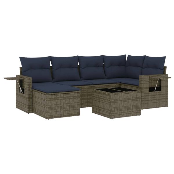 vidaXL 7-teiliges Gartensofa-Set mit Kissen, grau, Polyrattan