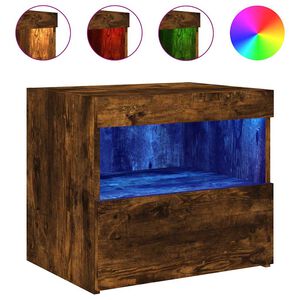 vidaXL Nachttisch mit LED-Leuchten R&auml;uchereiche 50x40x45 cm