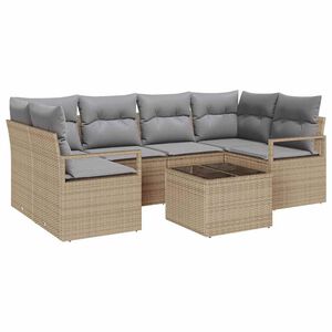 vidaXL Garten-Sofa-Set mit Kissen mit Speicher 7 pcs Beige und Grau