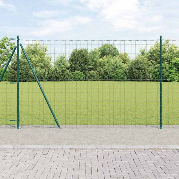 vidaXL Zaun mit Pfosten Gr&uuml;n 1,4 x 10 m Stahl und PVC
