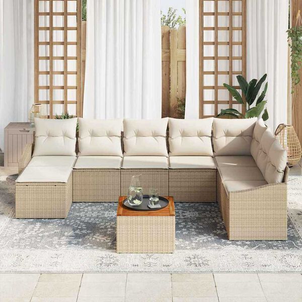 vidaXL Gartensofa-set mit Speicher 9 pcs Beige und Creme Poly-Rattan