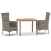 vidaXL 3-tlg. Garten-Essgruppe mit Kissen Grau Poly Rattan