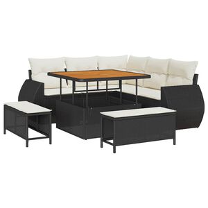 vidaXL Gartensofa-set 8 stk. 7-Sitzer Schwarz und Creme Poly-Rattan