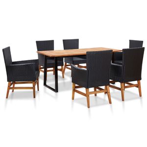 vidaXL 7-tlg. Garten-Essgruppe Poly Rattan und Akazienholz Schwarz
