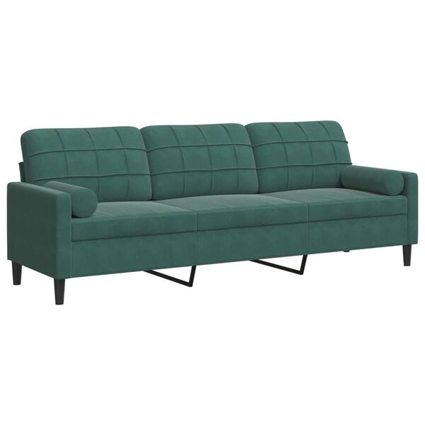 vidaXL Sofa 3-Sitzer mit Zierkissen Dunkelgrün 210 cm Samt