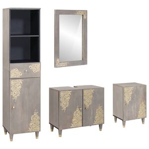 vidaXL Badezimmerschrank-Set 4 Stk. Grau Massivholz Mango