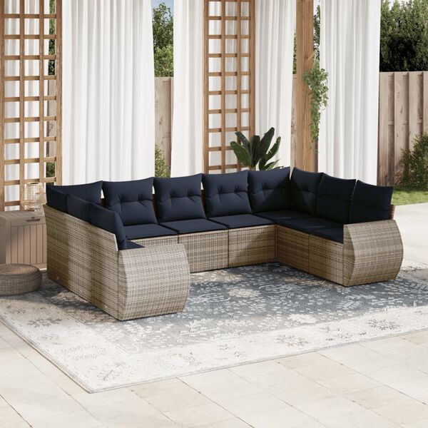 vidaXL 9-teiliges Gartensofa-Set mit Kissen, grau, Polyrattan