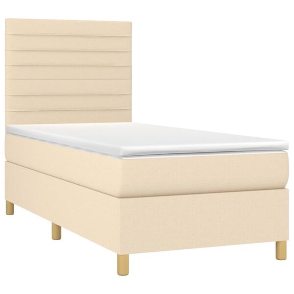 vidaXL Boxspringbett mit Matratze & LED Creme 90x190 cm Stoff