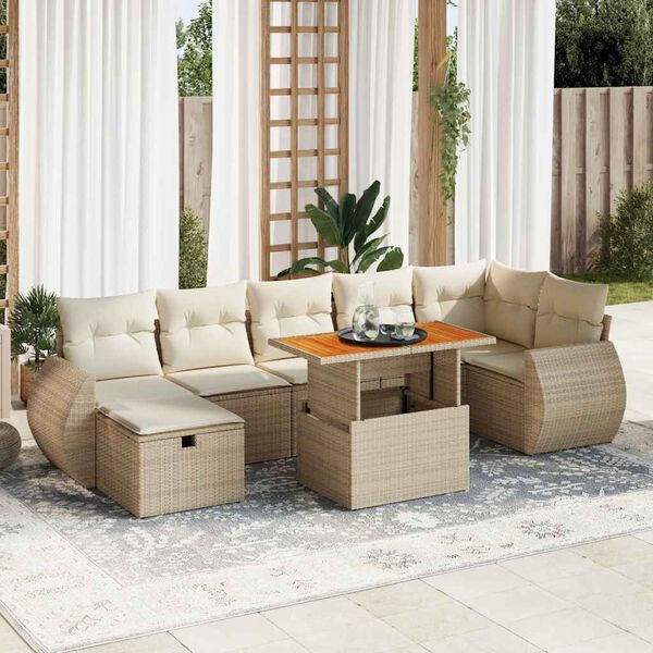 vidaXL 5-tlg. Garten-Sofagarnitur mit Kissen Beige Poly Rattan Akazie