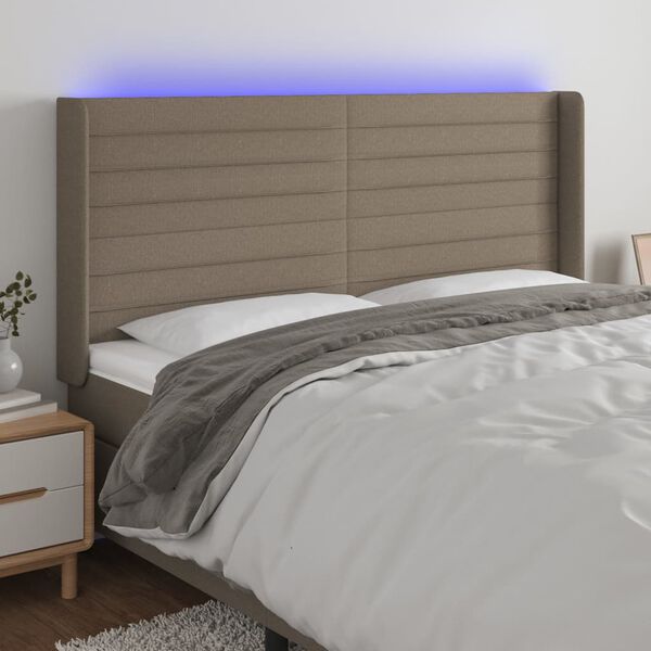 vidaXL LED Kopfteil Taupe 183x16x118/128 cm Stoff