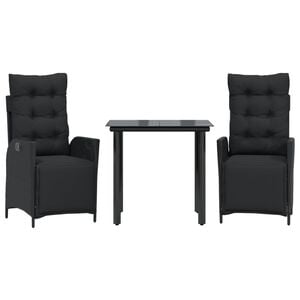 vidaXL 3-tlg. Garten-Essgruppe mit Kissen Schwarz Poly Rattan