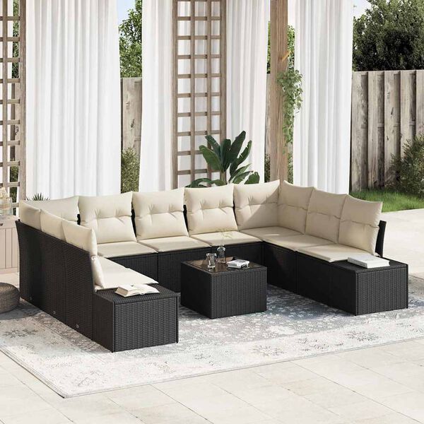 vidaXL Gartensofa-set mit Kissen 10 pcs Schwarz Poly-Rattan