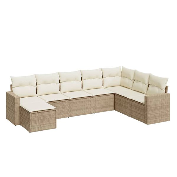 vidaXL 8-tlg. Garten-Sofagarnitur mit Kissen Beige Poly Rattan