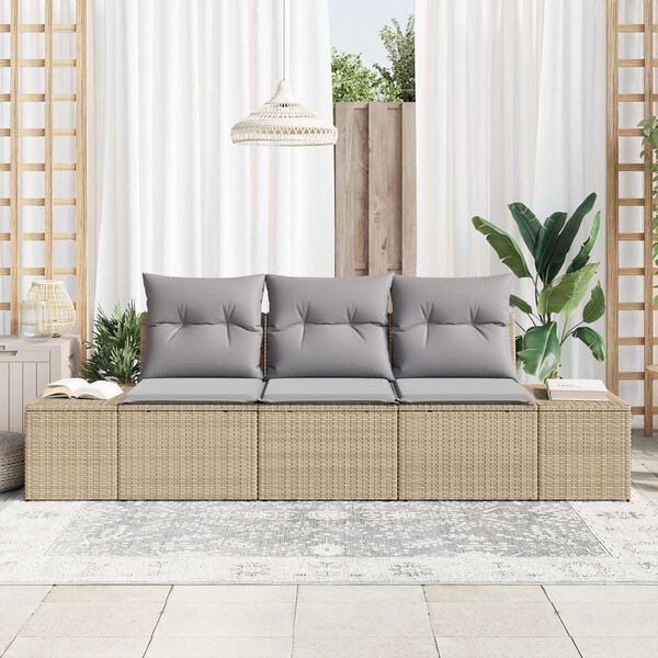 vidaXL Sofa Set mit Kissen 3 pcs Beige Poly-Rattan