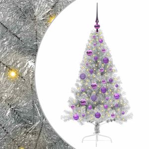 vidaXL K&uuml;nstlicher vorbeleuchteter Weihnachtsbaum Silber 120 cm PET