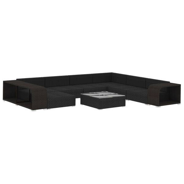 vidaXL 10-tlg. Garten-Lounge-Set mit Auflagen Poly Rattan Schwarz