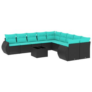 vidaXL 11-teiliges Gartensofa-Set mit Kissen, schwarzes Polyrattan