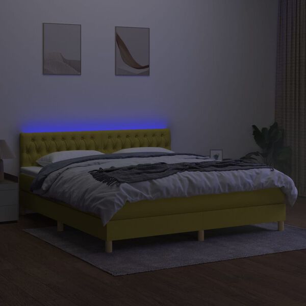 vidaXL Boxspringbett mit Matratze & LED Gr&uuml;n 160x200 cm Stoff