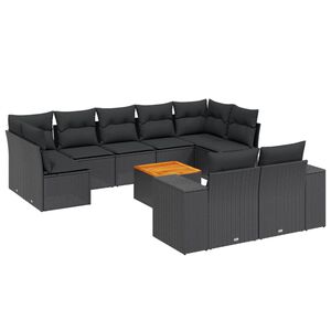 vidaXL 10-tlg. Garten-Sofagarnitur mit Kissen Schwarz Poly Rattan