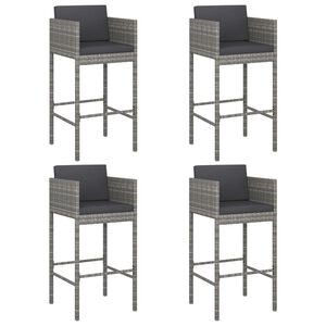 vidaXL Barhocker 4 Stk. mit Kissen Grau Poly Rattan