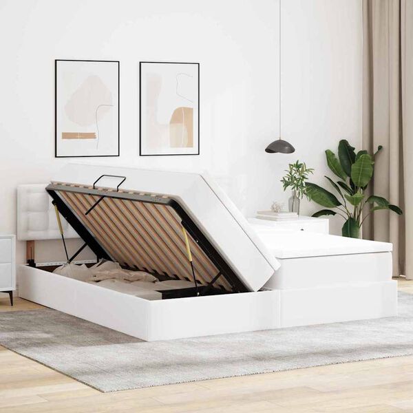 vidaXL Bett mit Stauraum und LED Reinwei&szlig; 200 x 200 cm Kunstleder