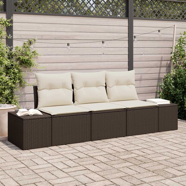 vidaXL Sofa Set mit Kissen 3 pcs Braun Poly Rattan