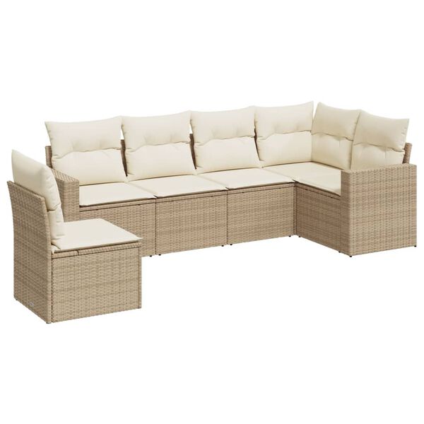 vidaXL 6-tlg. Garten-Sofagarnitur mit Kissen Beige Poly Rattan