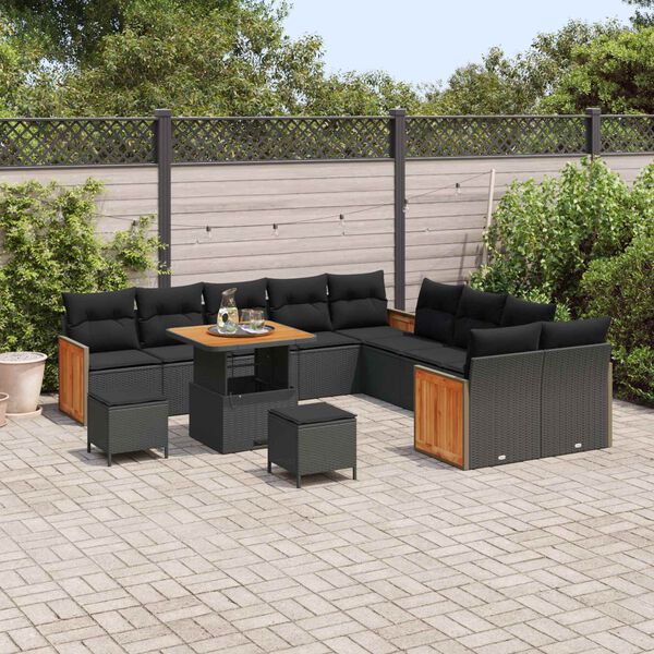 vidaXL Gartensofa-set mit Kissen 13 pcs Schwarz