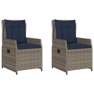 vidaXL Liegende Gartenst&uuml;hle 2 Stk. Grau Poly Rattan