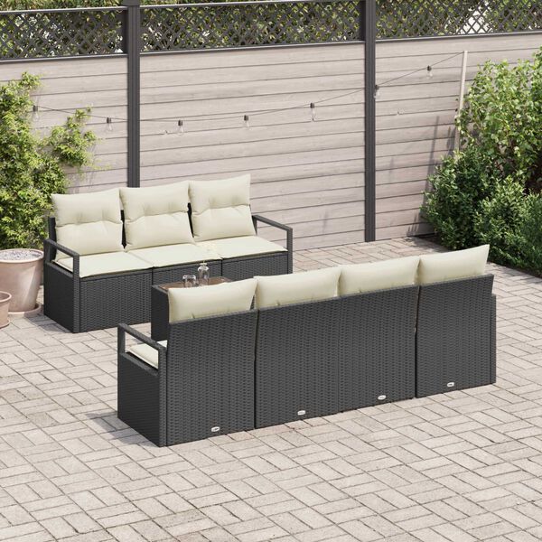 vidaXL Sofa Set 8 pcs Schwarz und Creme Poly-Rattan