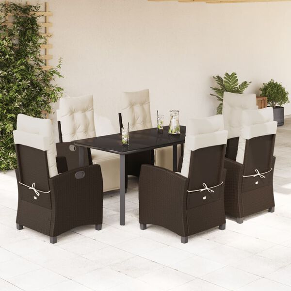 vidaXL 7-tlg. Garten-Essgruppe mit Kissen Braun Poly Rattan