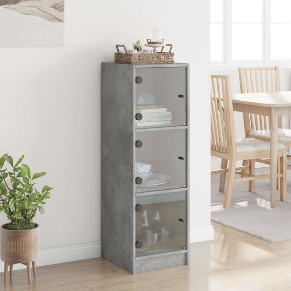 vidaXL Highboard mit Glast&uuml;ren Betongrau 35x37x109 cm