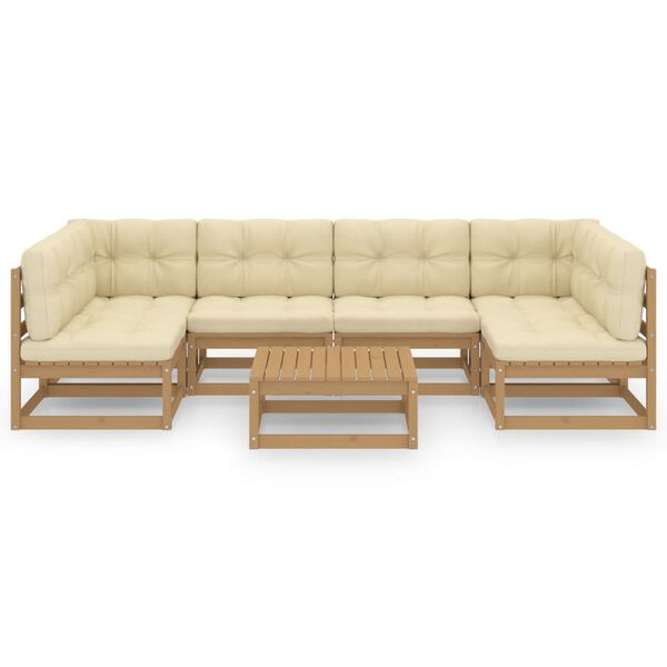vidaXL 7-tlg Garten-Lounge-Set mit Kissen Honigbraun Massivholz Kiefer